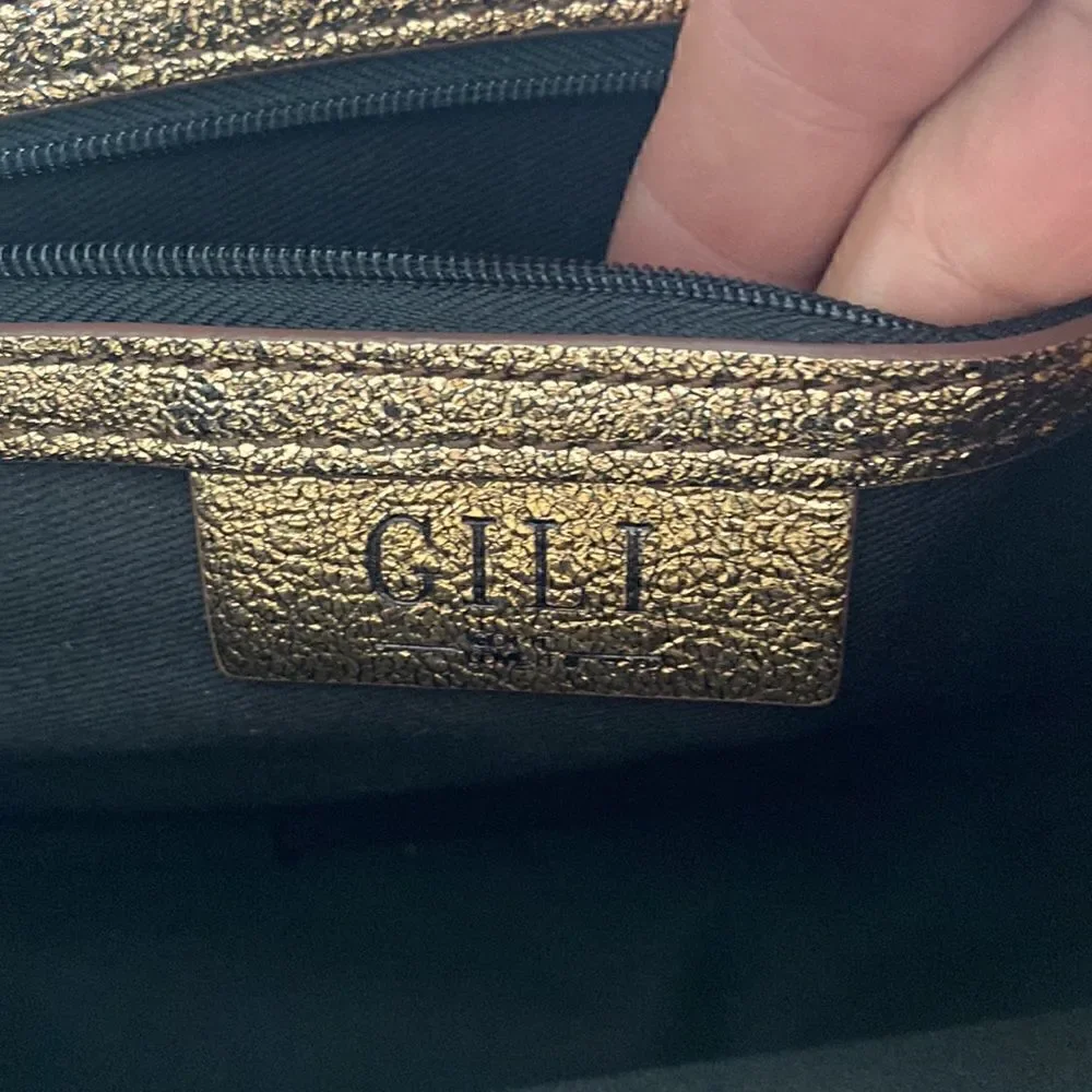 G.I.L.I Women’s Snake Print Leather Gold Rose Crossbody Bag Purse and Wallet Set